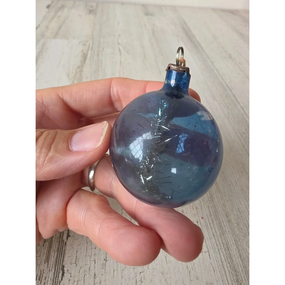 Antique tinsel unsilvered Blue ornament Xmas tree